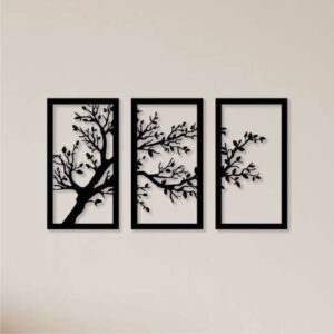 3 Tree Wall Art – Black Wooden Silhouette Panels (8"x16" each)