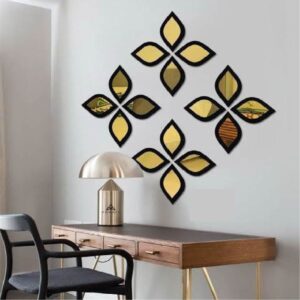 Acrylic & Wooden Wall Decor Sets – Modular Mirror Tiles with Floral & Geometric Designs