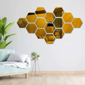ACRYLIC SILVER & GOLDEN HEXAGONAL WALL DECOR – 5 Inch Mirror Hexagon Set