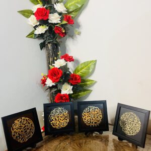 Small Frames Set – 5x5 inch Tabletop Photo Frames with Stand (Black & Golden)