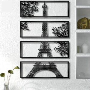 Eiffel Tower Wall Art – Black Silhouette Panel Set (4-Piece)