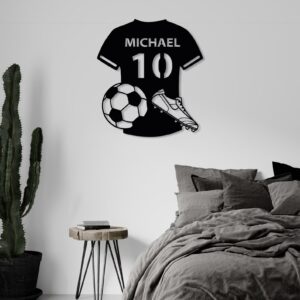 Custom Football Shirt – Wooden Sports Wall Art with Black Finish (20"x18")